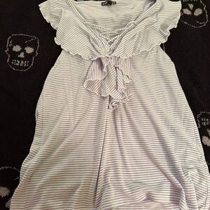 Express Striped Ruffle Tank Top - White and Gray